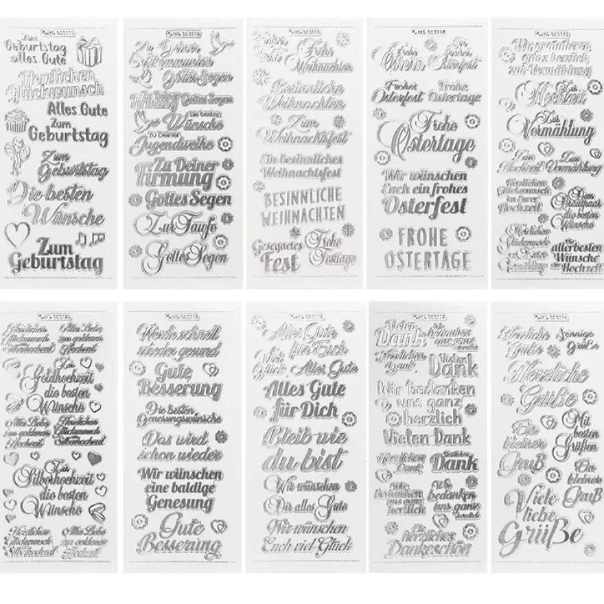 Gravur-Sticker, Wünsche & Gratulationen, transparent/silber, 10 Bogen