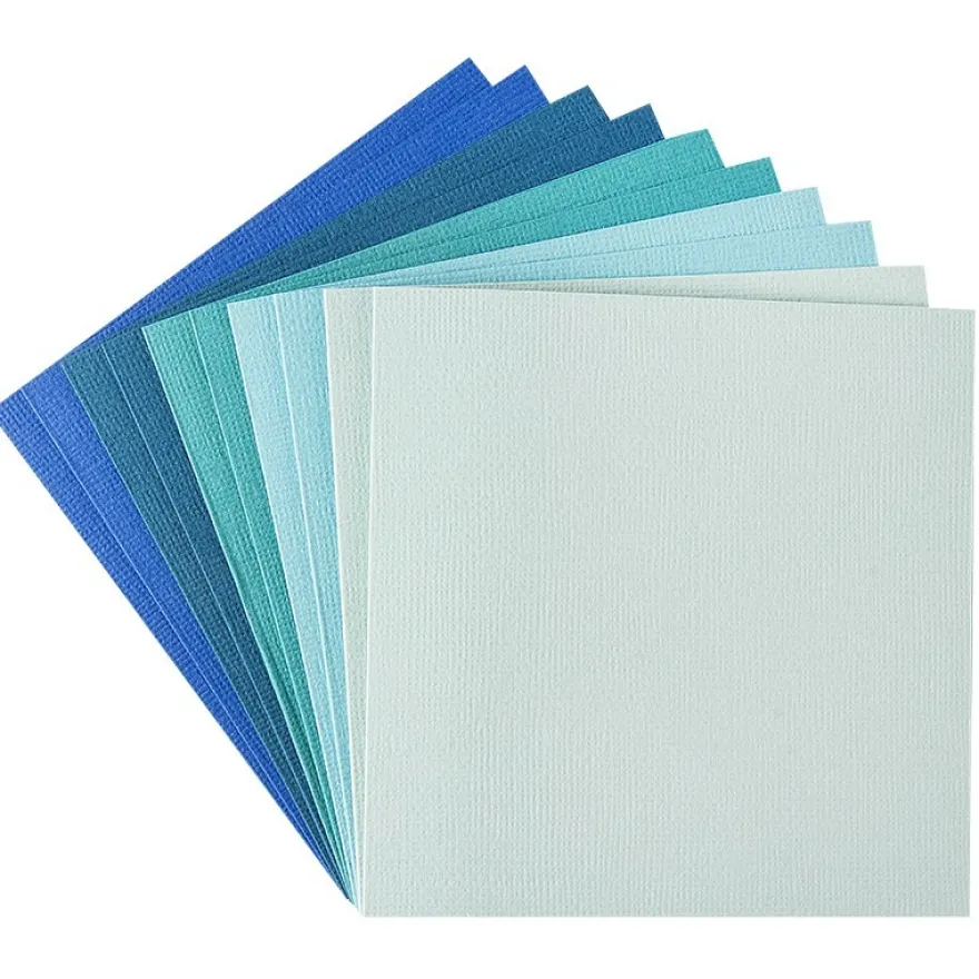 Grußkarten "Anna" in Leinen-Optik, 11x11cm, 5 Farben, Mint-/Blautöne, inkl. Umschläge, 10 Stück