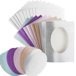 Grußkarten, Glitzer-Leinen, Passepartout oval, B6, 5 Farben, Ovale, inkl. Umschläge, 10 Stück