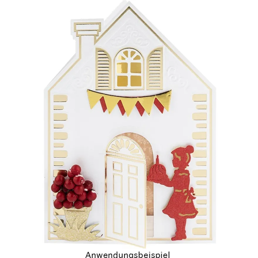 Grußkarten, Haus, geprägt & folienveredelt, naturweiß, B6, inkl. Umschläge, 10 Stück