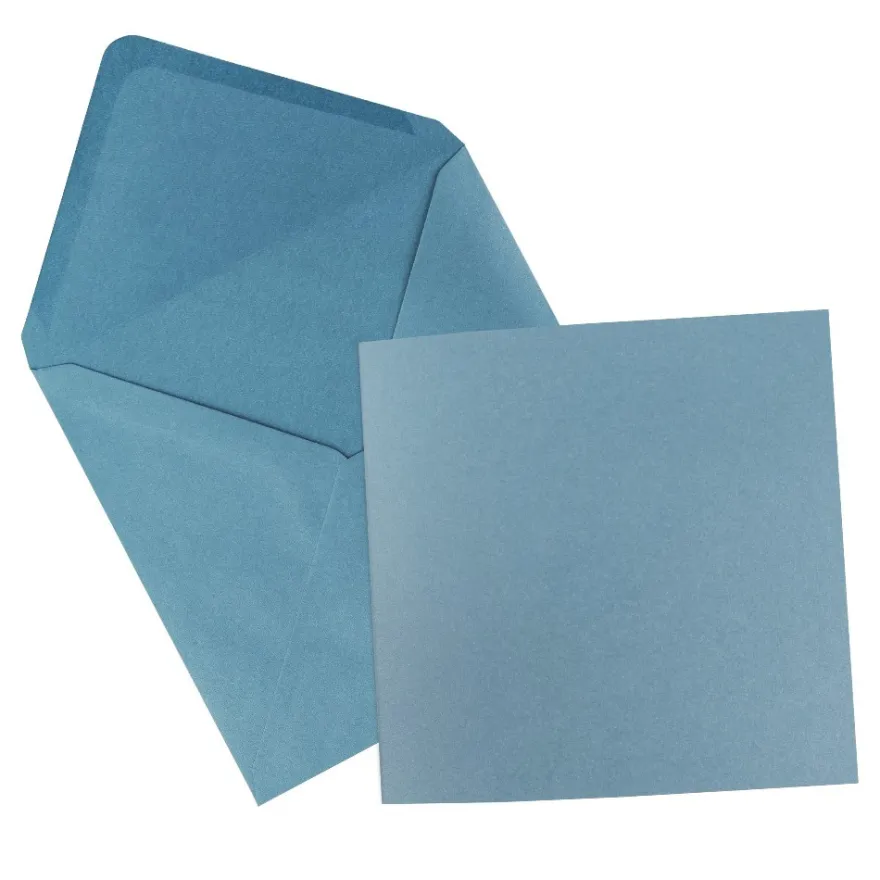 Grußkarten, Perlmutt, taubenblau, 16cm x 16cm, 250 g/m², inkl. Umschläge, 10 Stück