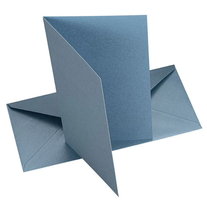 Grußkarten, Perlmutt, taubenblau, DIN lang, 250 g/m², inkl. Umschläge, 10 Stück