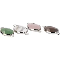 Halbedel-Schmucksteine, grüner Aventurin, Achat, Magnesit, Rosenquarz, 26mm x 14mm x 5mm, 4 Stück
