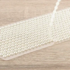 Halbperlen-Bordüren, 10cm x 30cm, rund: Ø 3mm, Ø 4mm, Ø 5mm, selbstklebend, naturweiß, 3 Bogen