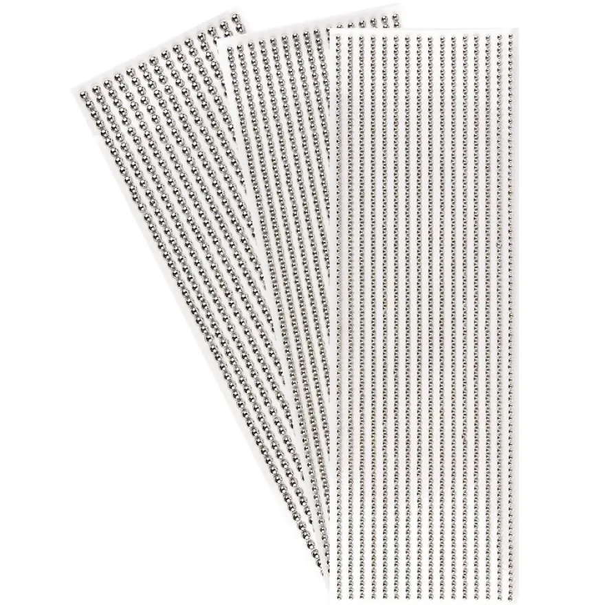 Halbperlen-Bordüren, rund: Ø 3mm, Ø 4mm, Ø 5mm, selbstklebend, spiegel-silber, 3 Bogen