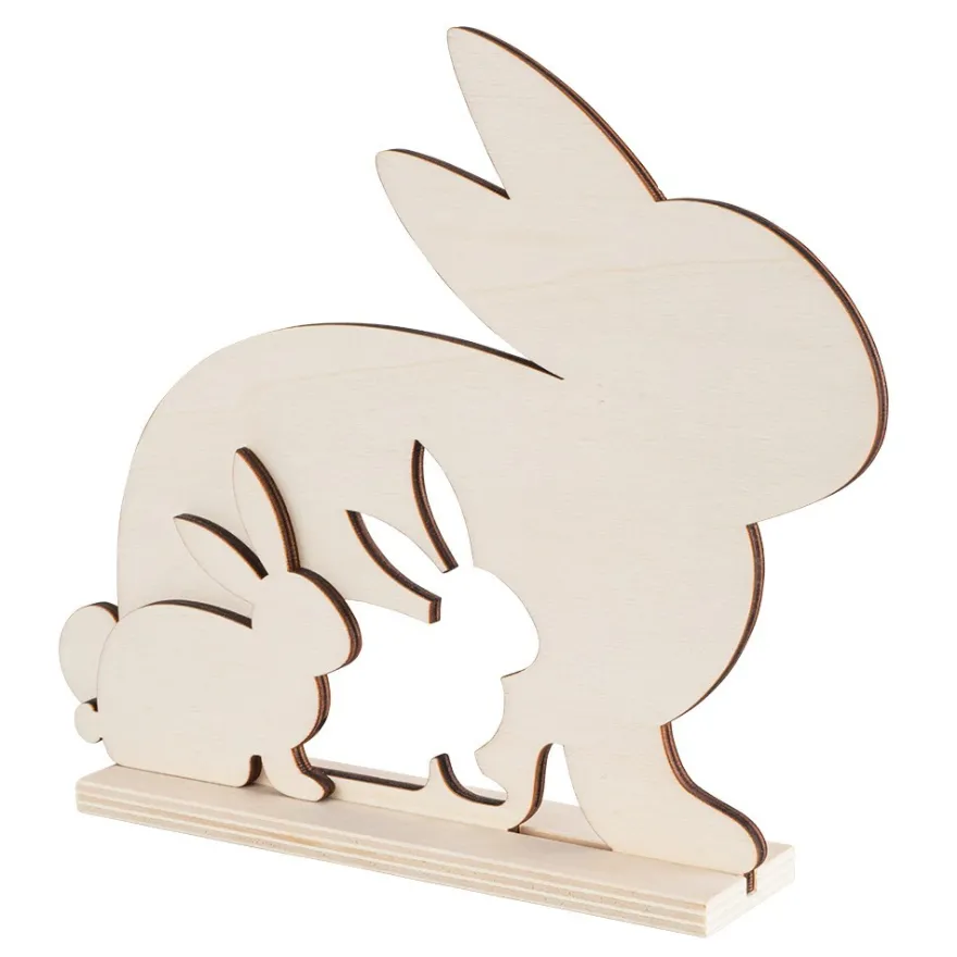 Hase mit Hasenkind, aus Holz, zum Aufstellen, 21,7cm x 4cm x 18,1cm