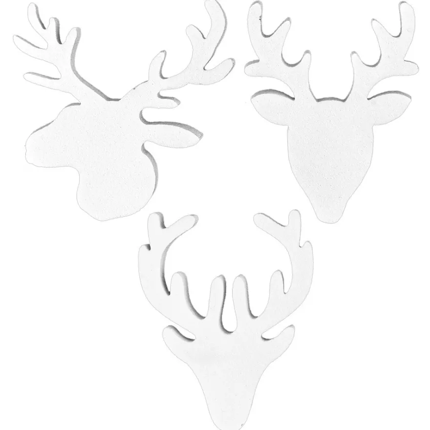 Hirschköpfe,verschiedene Designs, 4mm stark, weiß, 12 Stück