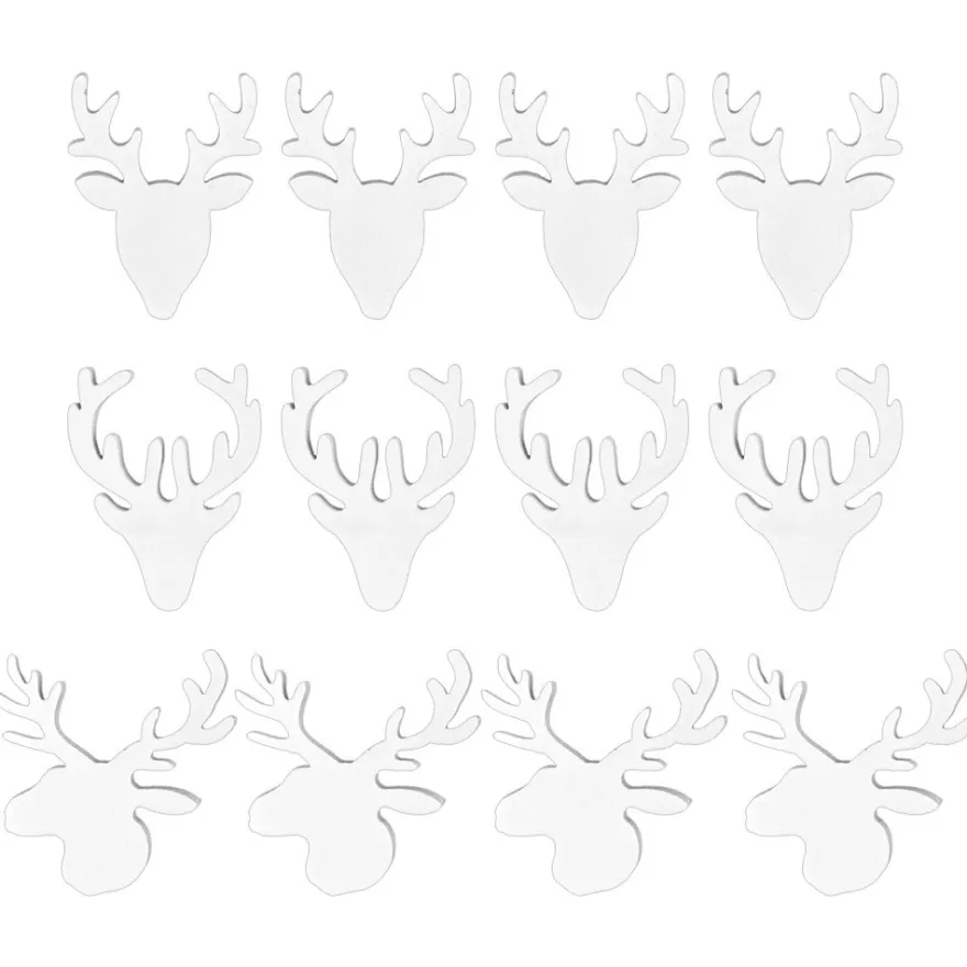 Hirschköpfe,verschiedene Designs, 4mm stark, weiß, 12 Stück