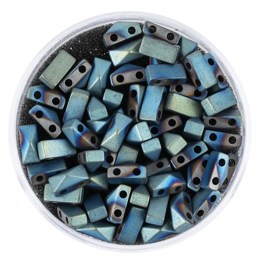 Hämatit-Perlen, Pyramide, 4mm x 6mm x 3mm, matt-grünblau changierend, 60 Stück