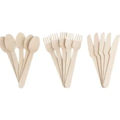 Holzbesteck, 14cm lang, 1,5cm bis 3cm breit, 15-teilig