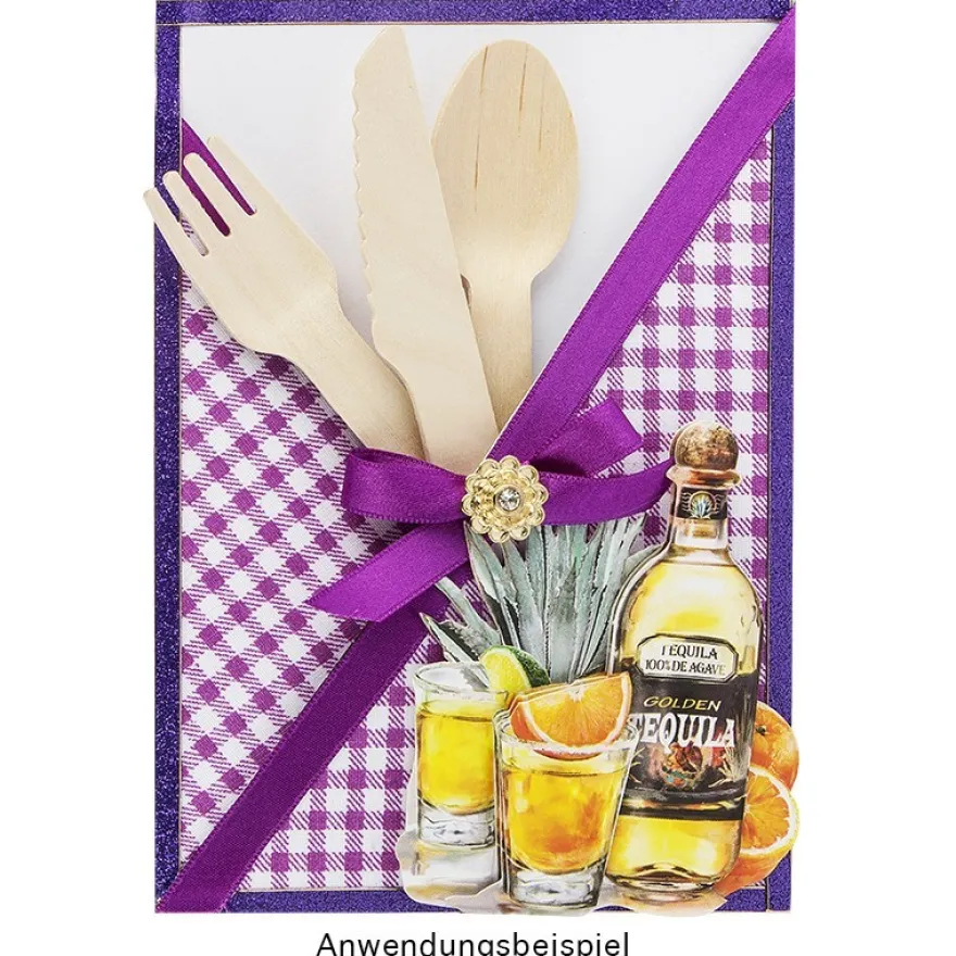 Holzbesteck, 14cm lang, 1,5cm bis 3cm breit, 15-teilig