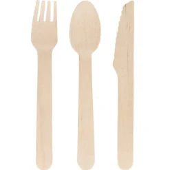 Holzbesteck, 14cm lang, 1,5cm bis 3cm breit, 15-teilig