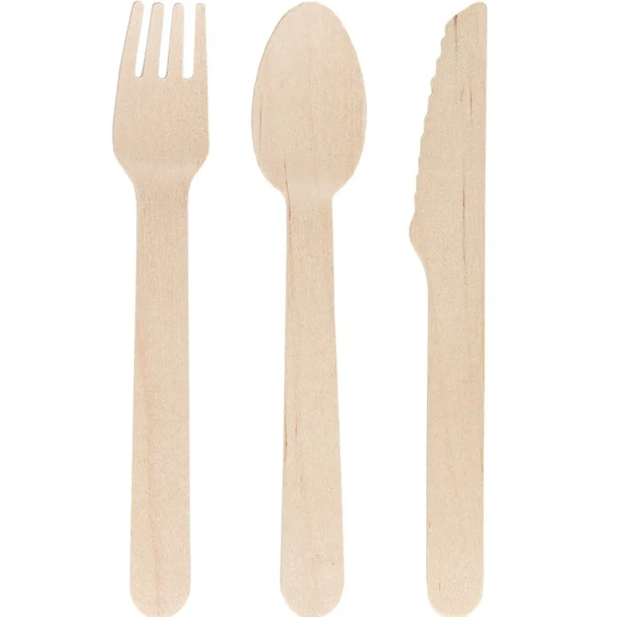 Holzbesteck, 14cm lang, 1,5cm bis 3cm breit, 15-teilig
