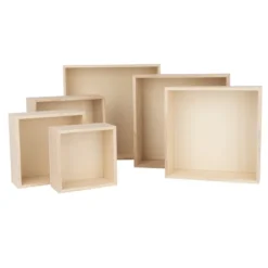 Holz-Boxen, Quadrate, offen, verschiedene Größen, 6 Stück