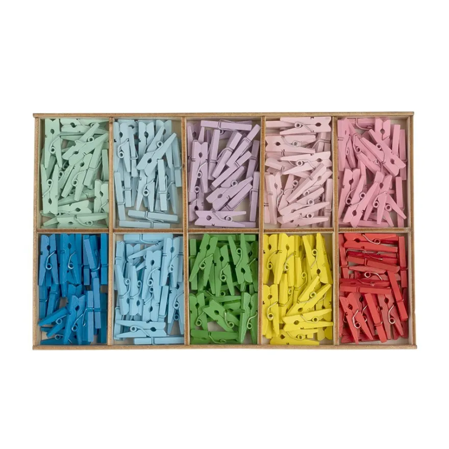 Holzklammern, 10 Farben, je 20 Stück, 2,5cm x 0,7cm x 0,5cm, 200 Stück