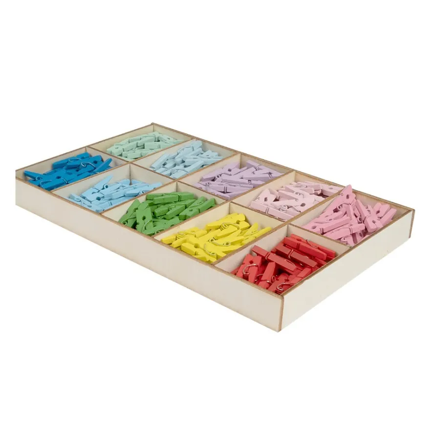 Holzklammern, 10 Farben, je 20 Stück, 2,5cm x 0,7cm x 0,5cm, 200 Stück