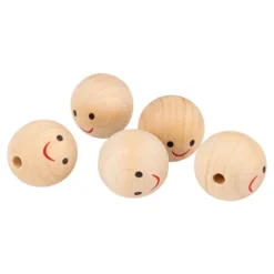 Holzköpfe, lächelnde Gesichter, Ø3cm, halbgebohrtes Loch, 5 Stück