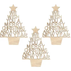 Holz-Tannen aus Schriftzügen, Merry Christmas, 14,4cm x 10cm, flach, 4,5mm stark, 3 Stück