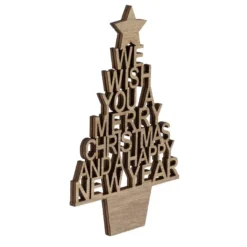 Holz-Tannen aus Schriftzügen, Merry Christmas, 14,4cm x 10cm, flach, 4,5mm stark, 3 Stück