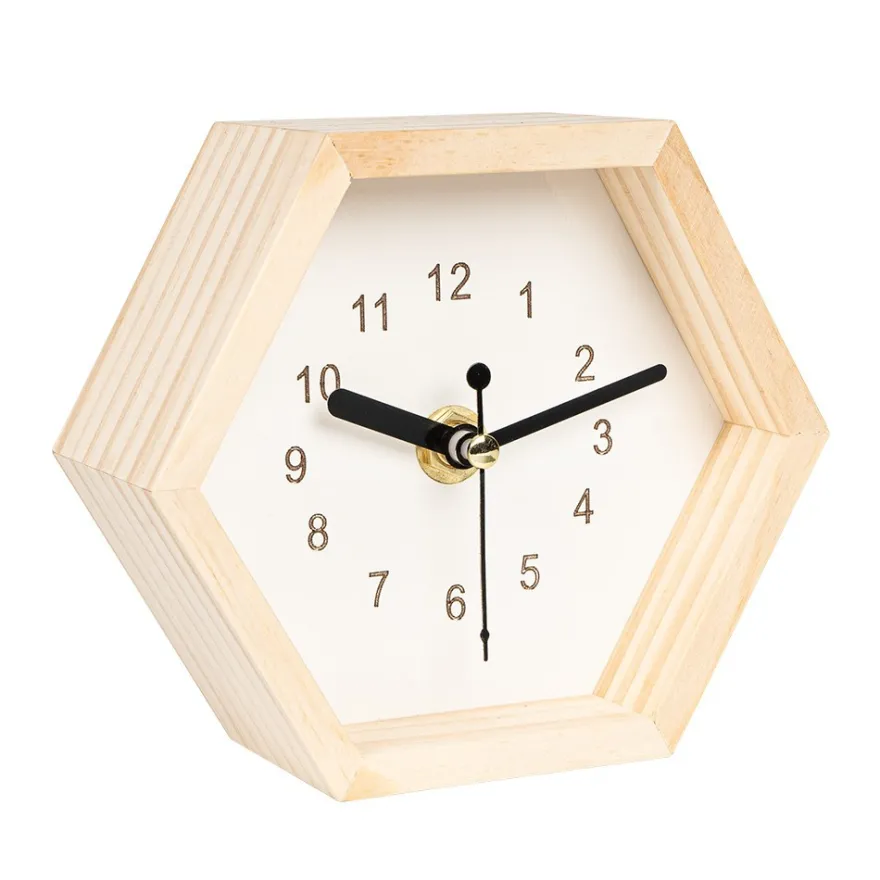 Holz-Uhren Sechseck, 12,7cm x 11cm x 5cm, 2 Stück