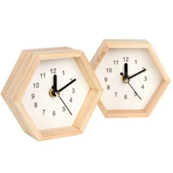 Holz-Uhren Sechseck, 12,7cm x 11cm x 5cm, 2 Stück