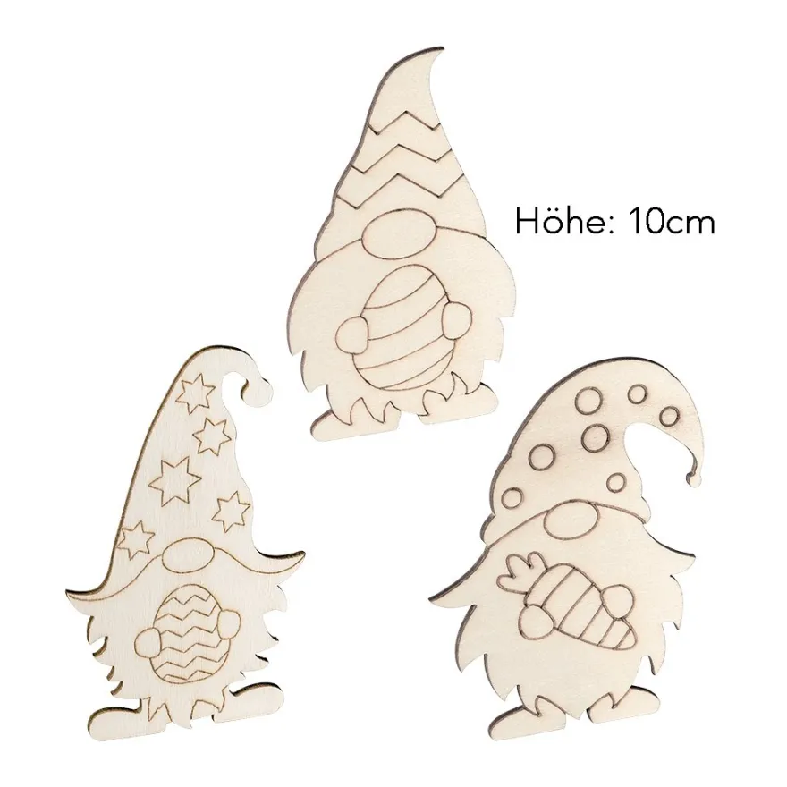 Holz-Wichtel Ostern, verschiedene Designs, 10cm hoch, 2,5mm stark, 7 Stück