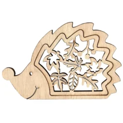 Igel, Holz, 10cm x 6,5cm, 3mm stark, mit gelaserten Deko-Elementen, 3 Stück