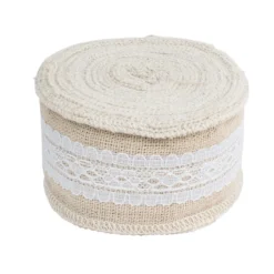 Juteband mit Spitze, Design 4, 4,7cm breit, 5m lang, auf Rolle, natur