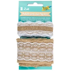 Juteband mit Spitze, 2 verschiedene Größen & Designs, je 1m, natur