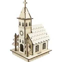 Kirche, Holz, zum Zusammenbauen, 22,5cm x 11,5cm x 13,5cm