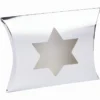 Kissentaschen mit Stern-Ausstanzung, 14cm x 15cm x 11,5cm, Spiegelkarton, silber, 10 Stück