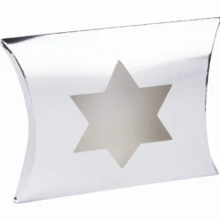 Kissentaschen mit Stern-Ausstanzung, 14cm x 15cm x 11,5cm, Spiegelkarton, silber, 10 Stück