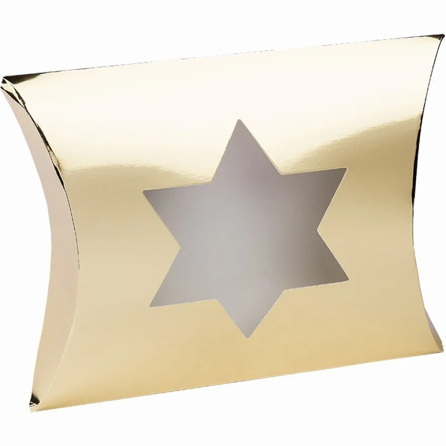 Kissentaschen mit Stern-Ausstanzung, 14cm x 15cm x 11,5cm, Spiegelkarton, gold, 10 Stück