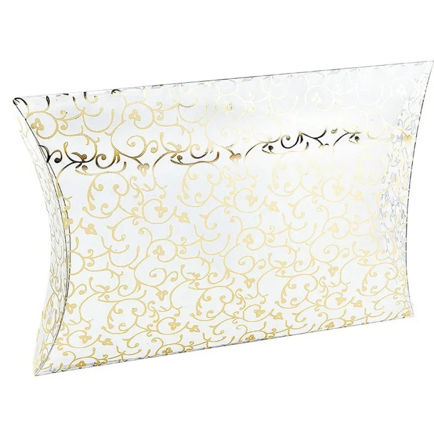 Kissentaschen transparent, 16,2cm x 13,5cm x 3,3cm, Goldfolienveredelung, 5 Stück