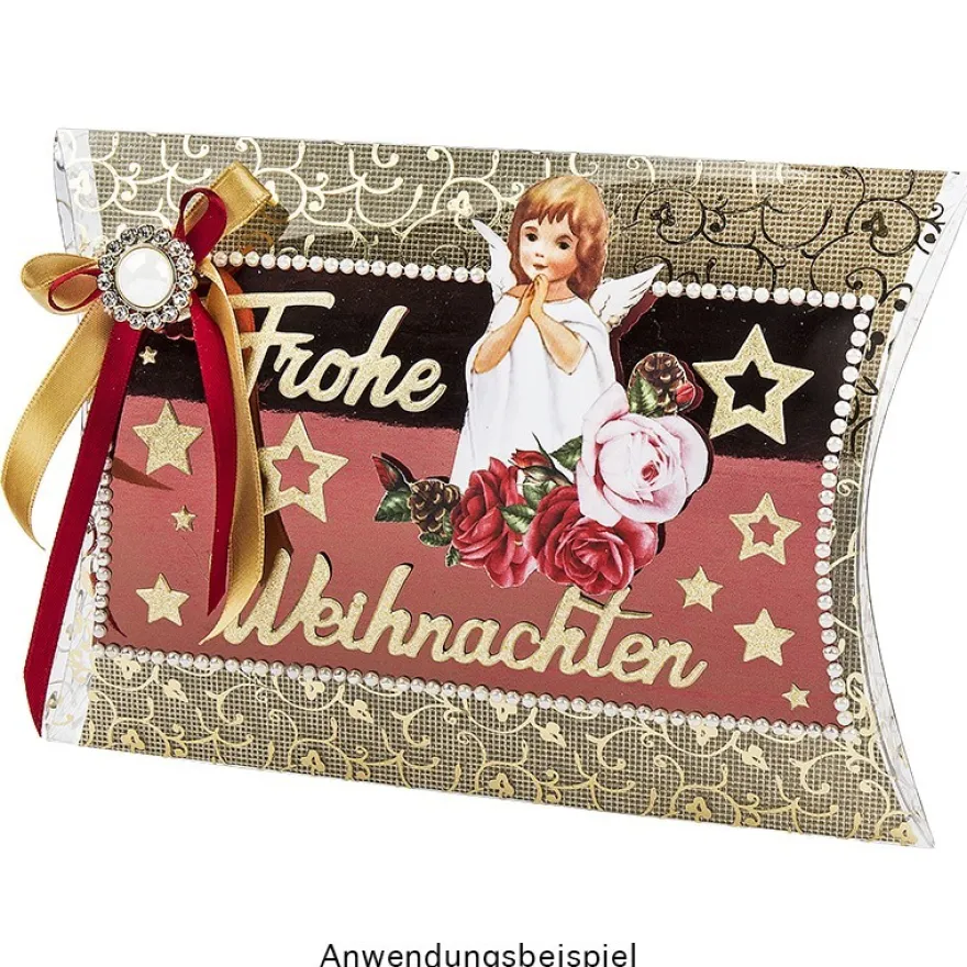Kissentaschen transparent, 16,2cm x 13,5cm x 3,3cm, Goldfolienveredelung, 5 Stück