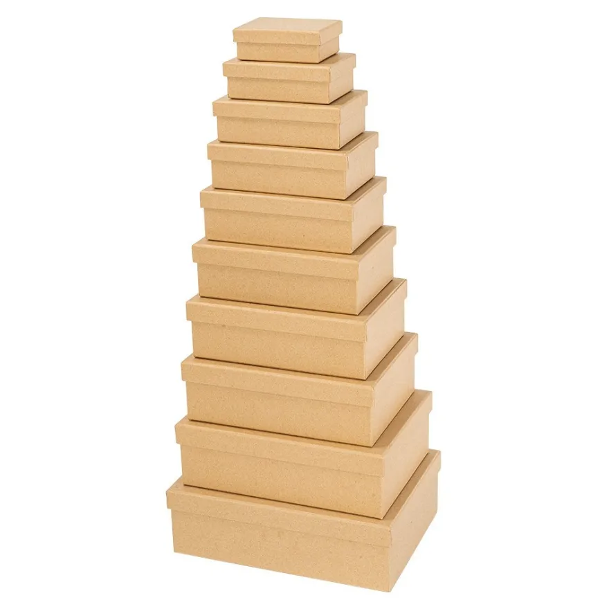 Kraftpapier-Geschenkboxen, rechteckig, verschiedene Größen, Rohlinge zum Weiterverzieren, 10 Stück