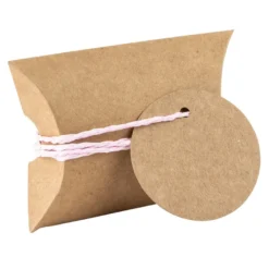 Kraftpapier-Kissentaschen, 6,5cm x 9cm, inkl. Anhänger & rosa Papierkordel, 50 Stück