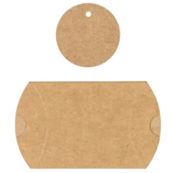 Kraftpapier-Kissentaschen, 6,5cm x 9cm, inkl. Anhänger & rosa Papierkordel, 50 Stück