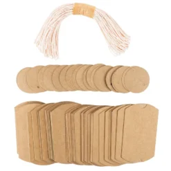 Kraftpapier-Kissentaschen, 6,5cm x 9cm, inkl. Anhänger & pastel-apricot Papierkordel, 50 Stück