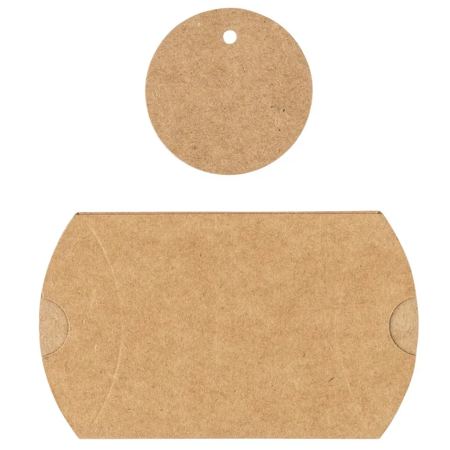 Kraftpapier-Kissentaschen, 6,5cm x 9cm, inkl. Anhänger & pastel-apricot Papierkordel, 50 Stück