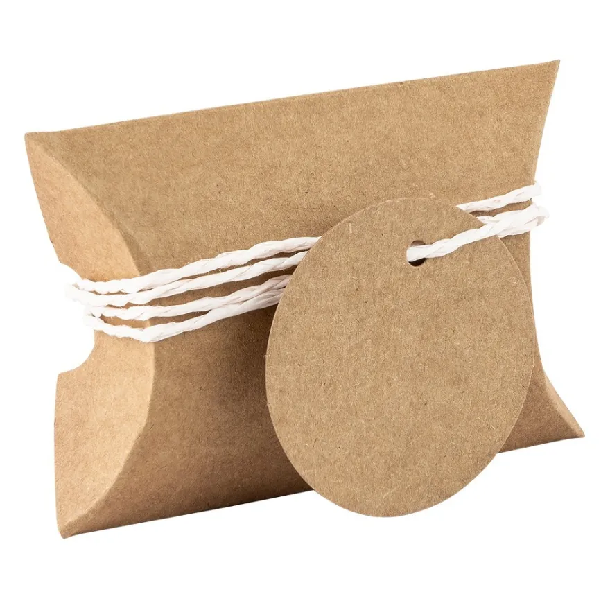 Kraftpapier-Kissentaschen, 6,5cm x 9cm, inkl. Anhänger & pastel-apricot Papierkordel, 50 Stück