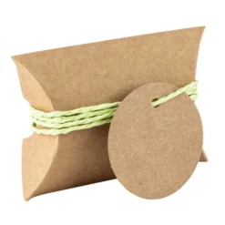 Kraftpapier-Kissentaschen, 6,5cm x 9cm, inkl. Anhänger & hellgrüne Papierkordel, 50 Stück