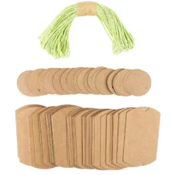 Kraftpapier-Kissentaschen, 6,5cm x 9cm, inkl. Anhänger & hellgrüne Papierkordel, 50 Stück