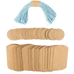 Kraftpapier-Kissentaschen, 6,5cm x 9cm, inkl. Anhänger & hellblaue Papierkordel, 50 Stück