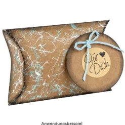Kraftpapier-Kissentaschen, 6,5cm x 9cm, inkl. Anhänger & hellblaue Papierkordel, 50 Stück
