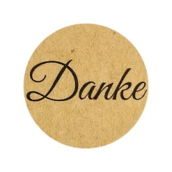 Kraftpapier-Sticker, Ø 2,5cm, Danke, auf Rolle, selbstklebend, 500 Stück