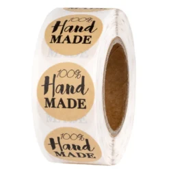Kraftpapier-Sticker, Ø 2,5cm, 100% Handmade, auf Rolle, selbstklebend, 500 Stück