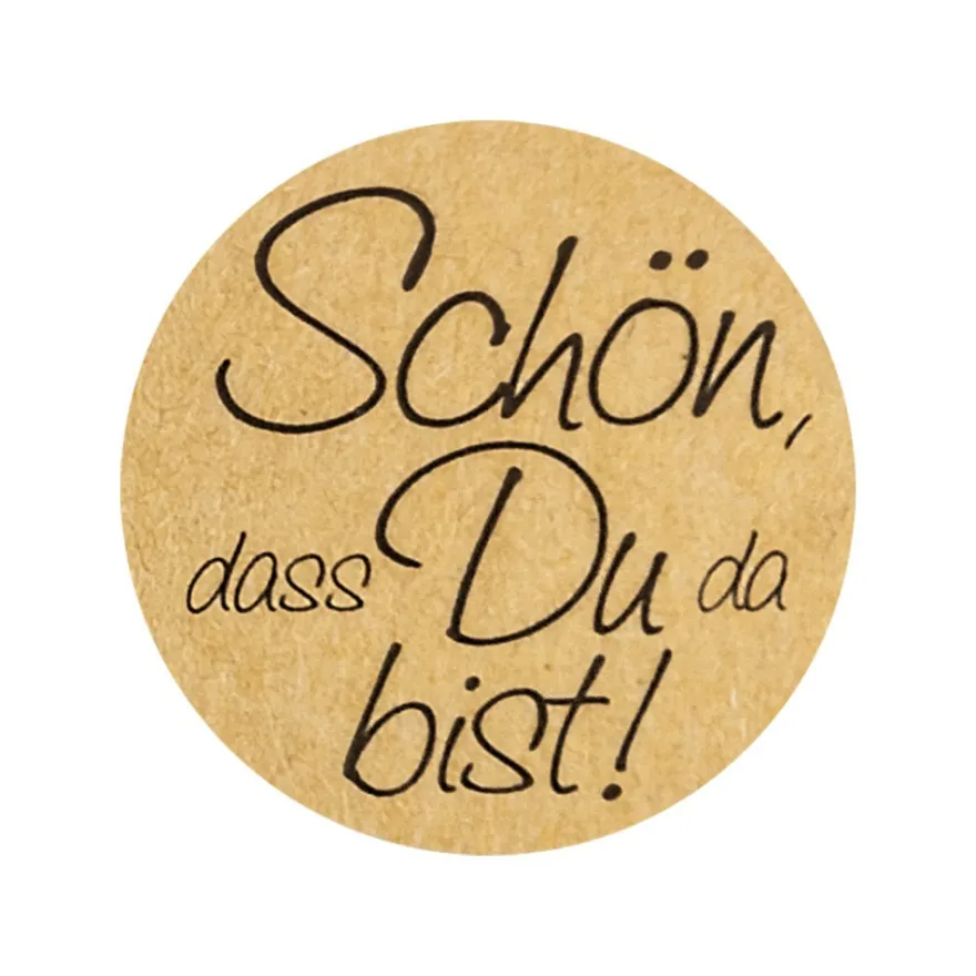 Kraftpapier-Sticker, Ø 2,5cm, Schön, dass Du da bist!, auf Rolle, selbstklebend, 500 Stück