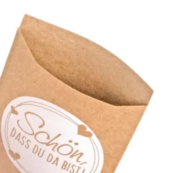Kraftpapier-Tüten, Schön, dass Du da bist!, 10,6cm x 6,3cm, 200 g/m², weiß bedruckt, 100 Stück
