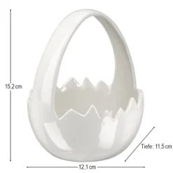 Körbchen in Eierschalenform, 15,2cm hoch, 12,1cm breit, 11,5cm tief, weiß glänzend